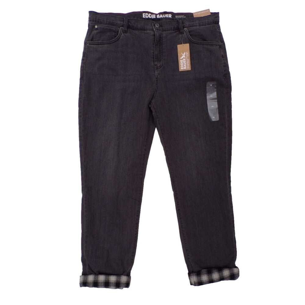 Eddie Bauer Women's Black Boyfriend Midrise Slim Flannel Lined Jeans 16